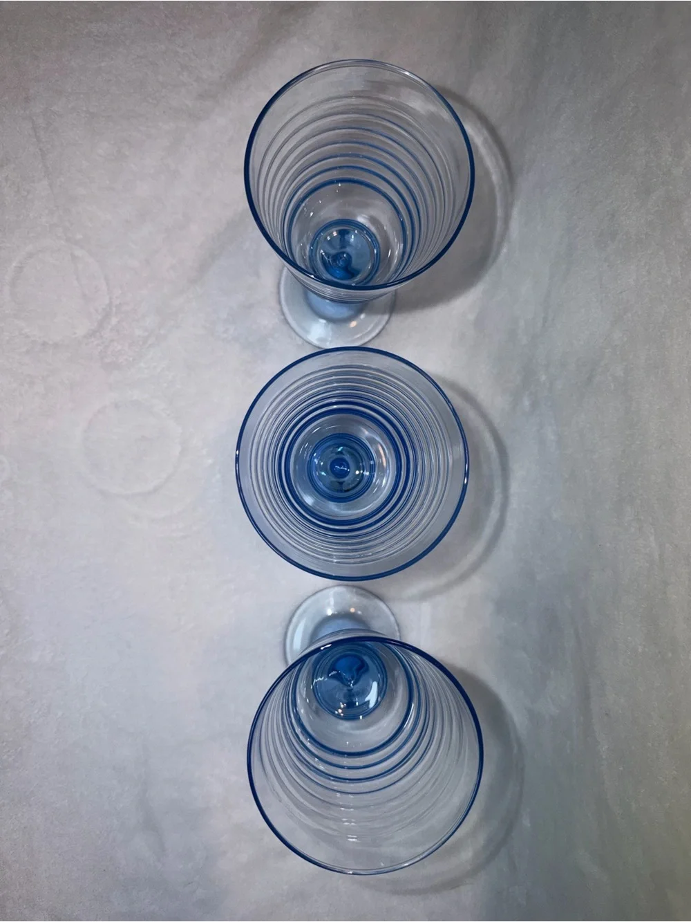 Vintage Set of 3 Libbey Sirrus Blue Ribbed Water Wine Goblets 7
